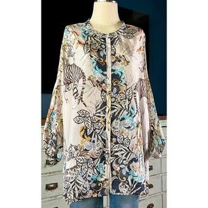 Johnny Was Agatha Whimsical Tiger Silk Buttondown Shirt 1X